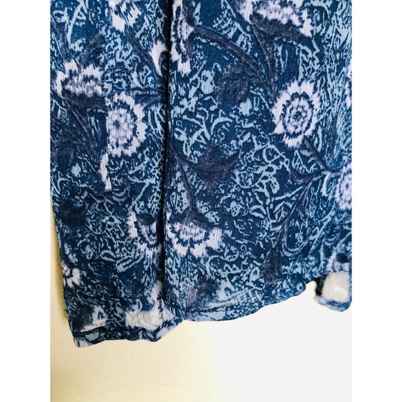 Lucky Brand Blue Floral Button Up Peasant Blouse Small Bohemian Long Sleeve - Picture 10 of 14